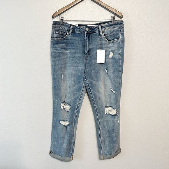 Vervet Skeeter Stretch Boyfriend Jeans distressed cuffed Women's Size 31 NEW - Picture 2 of 13